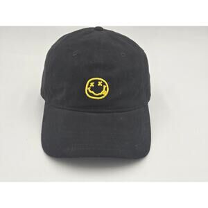 Nirvana Smiley Face Adjustable Dad Hat Black Y2K Grunge Band Cap